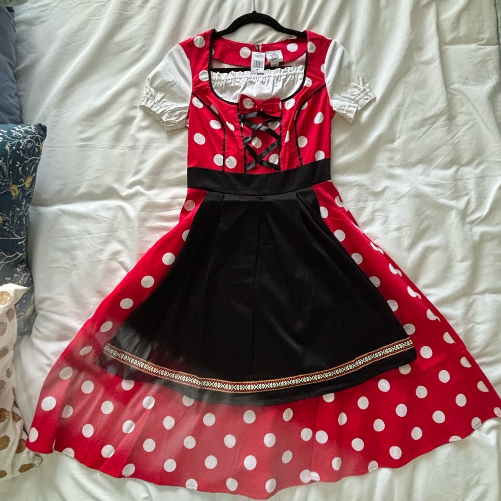 NWT Disney The Dress Shop Minnie Mouse Germany Red and White Polka Dot Dress